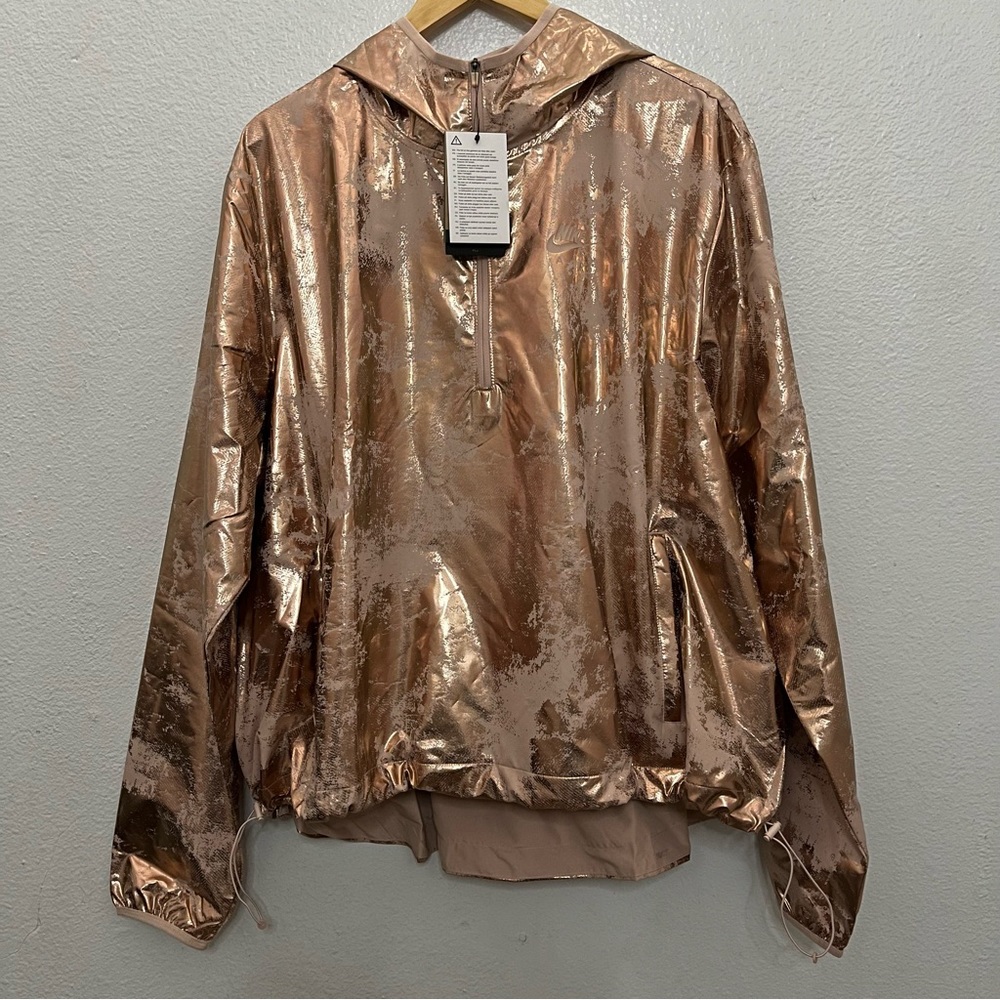 Nike Air Women's 1/4 Zip Pullover Rose Gold Foil Print Windbreaker